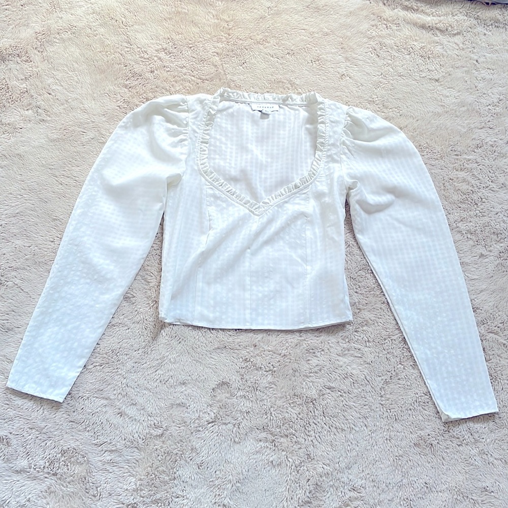 Topshop off white crop top with slightly puffy long sleeves US2 UK6